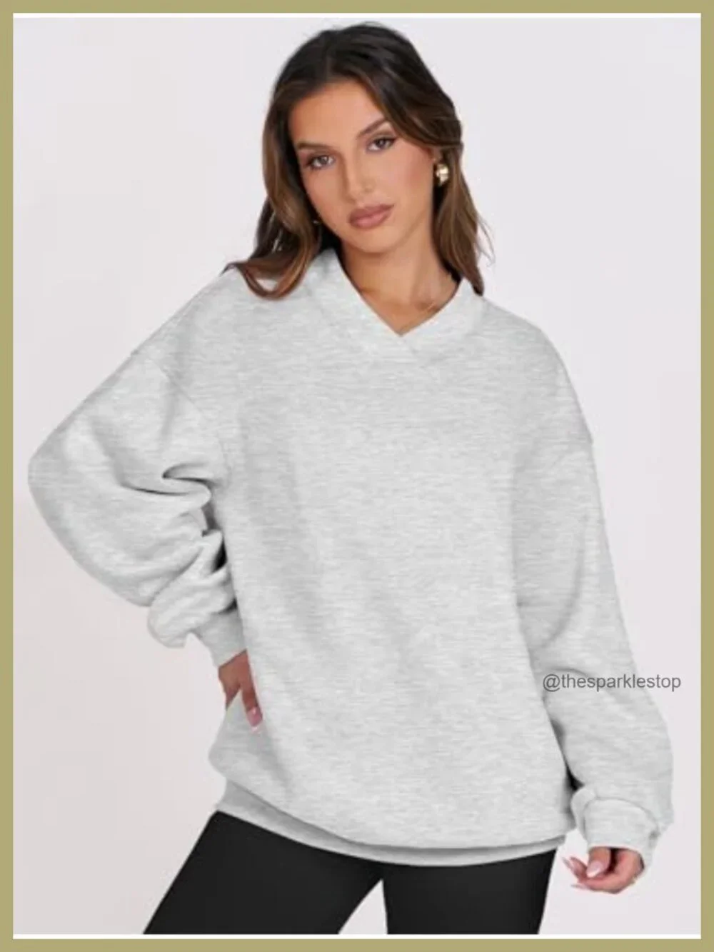 Oversized V Neck Fleece Sweatshirt, Rayon Blend Long Sleeve Pullover, Casual